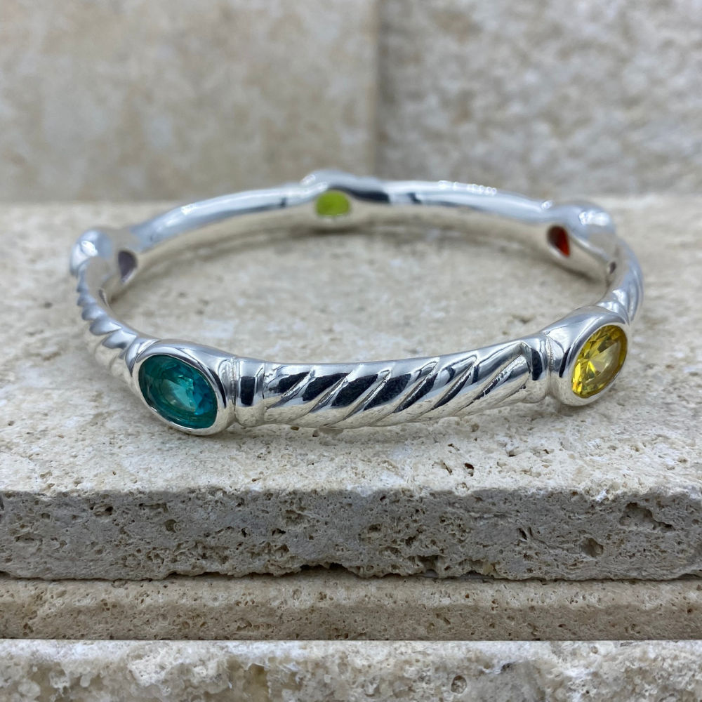 Silver bangle with stones outlet
