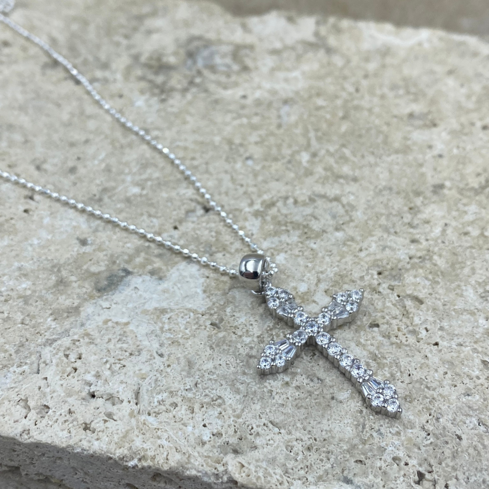 Necklaces 45cm Sterling Silver Cubic Zirconia Cross Necklace